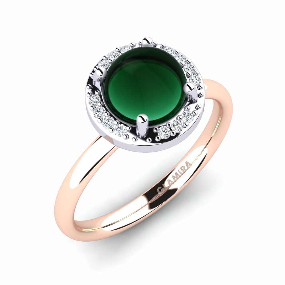 Or Rose& Blanc 18k Émeraude Cabochon Bague Cruella