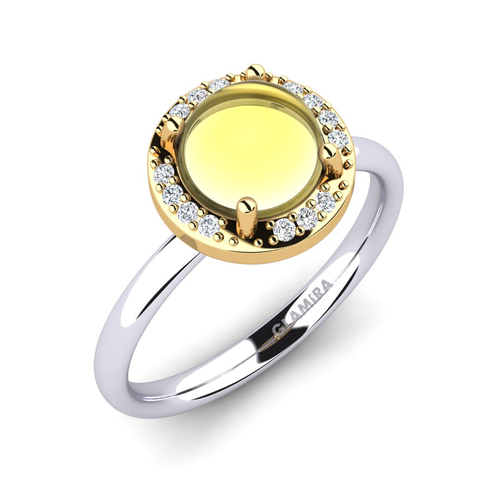 Or Blanc & Jaune 14k Topaze Citron Cabochon Bague Cruella