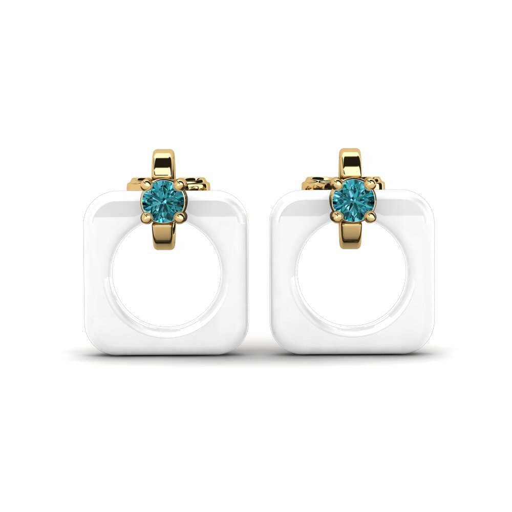 9ct Yellow Gold Blue Diamond Women's Earring Crutcher