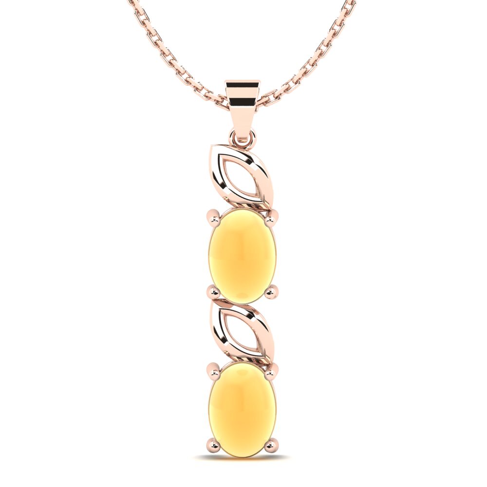 14k Oro Rosa Citrino Cabujón Colgante de Mujer Cuba