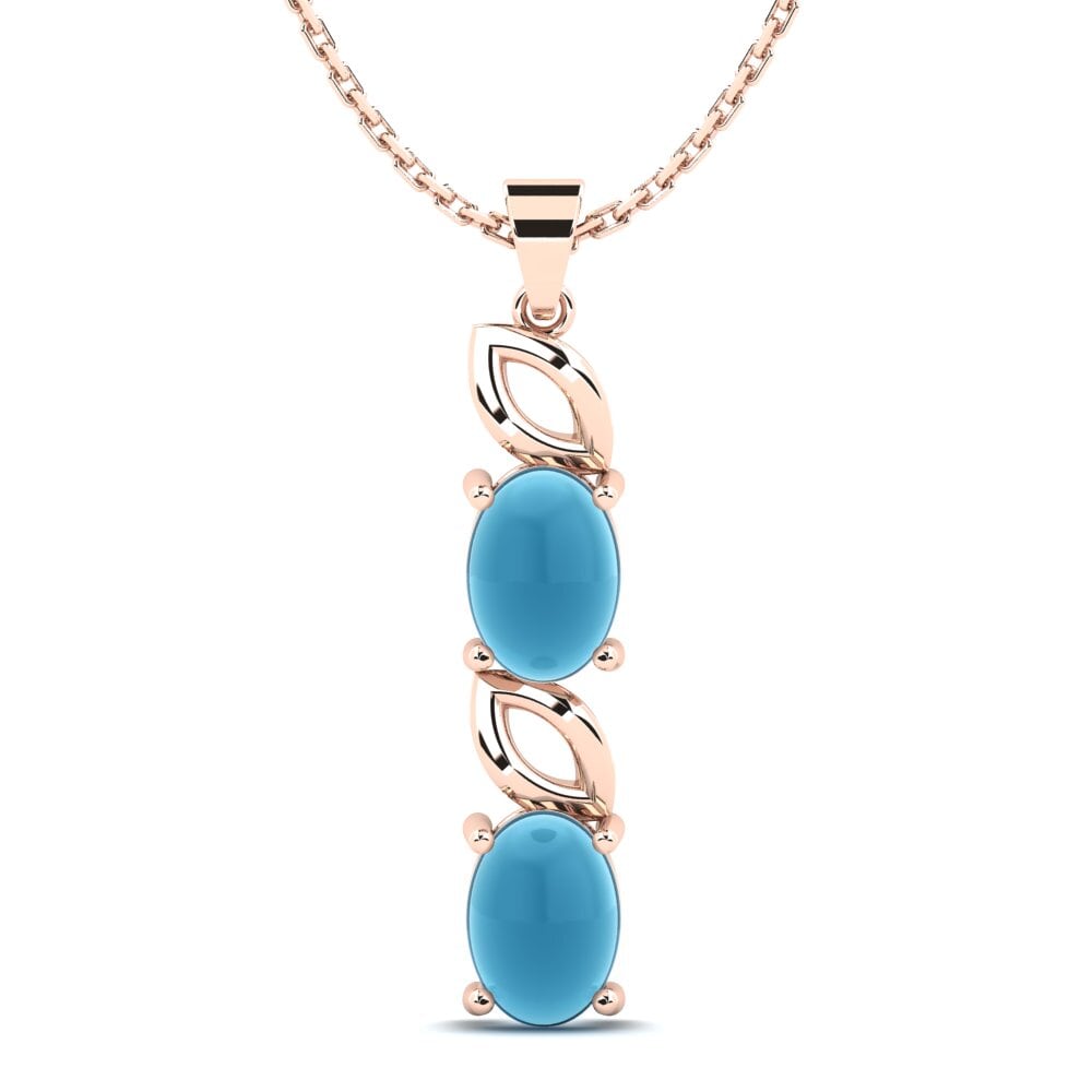 14k Oro Rosa Topacio Azul Cabujón Colgante de Mujer Cuba