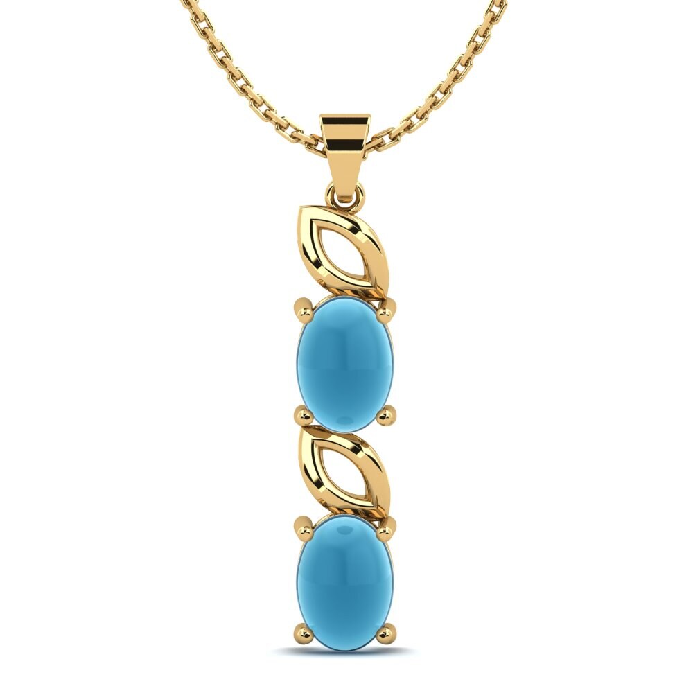 18k Oro Amarillo Topacio Azul Cabujón Colgante de Mujer Cuba