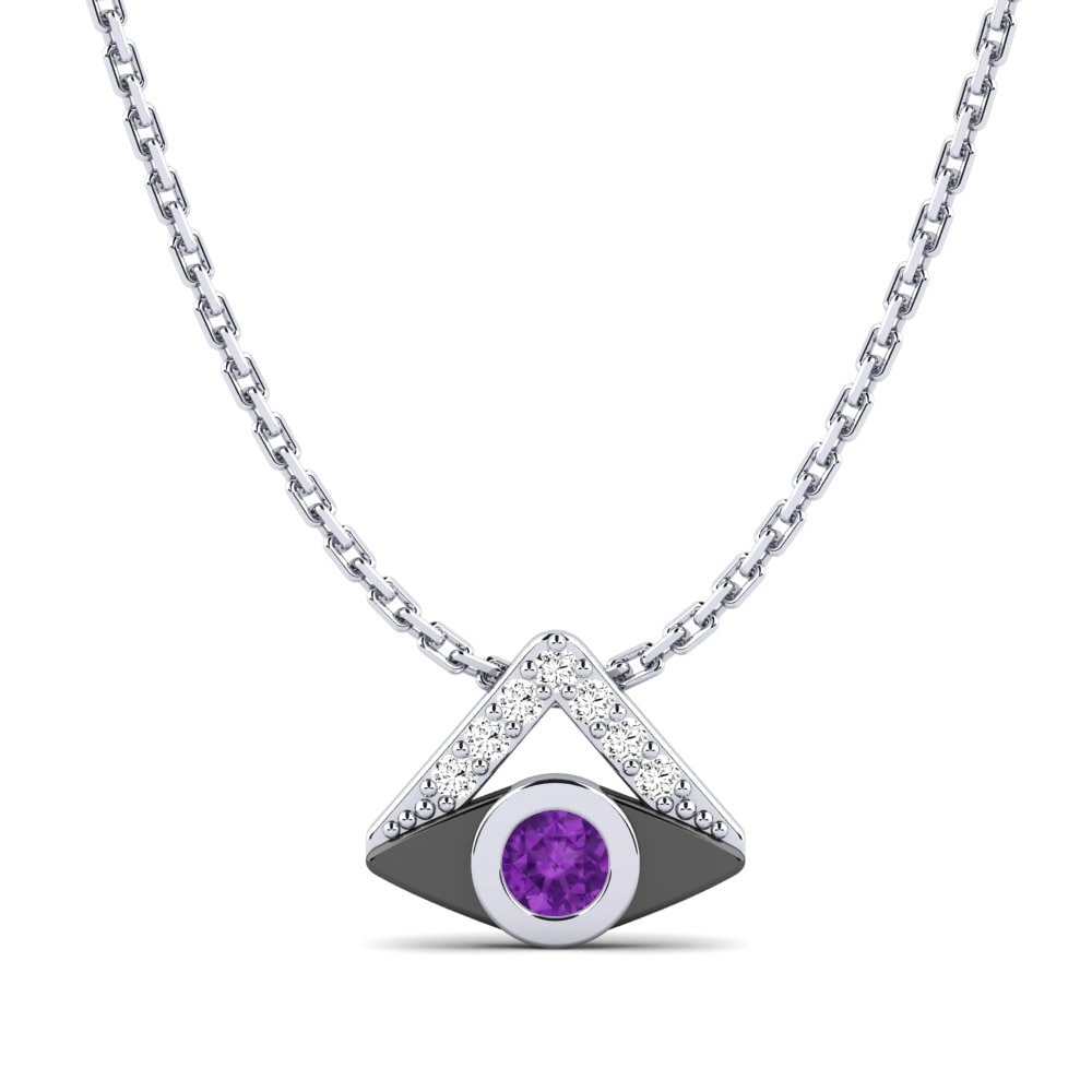 14k Oro Blanco Amatista Colgante de Mujer Cubic