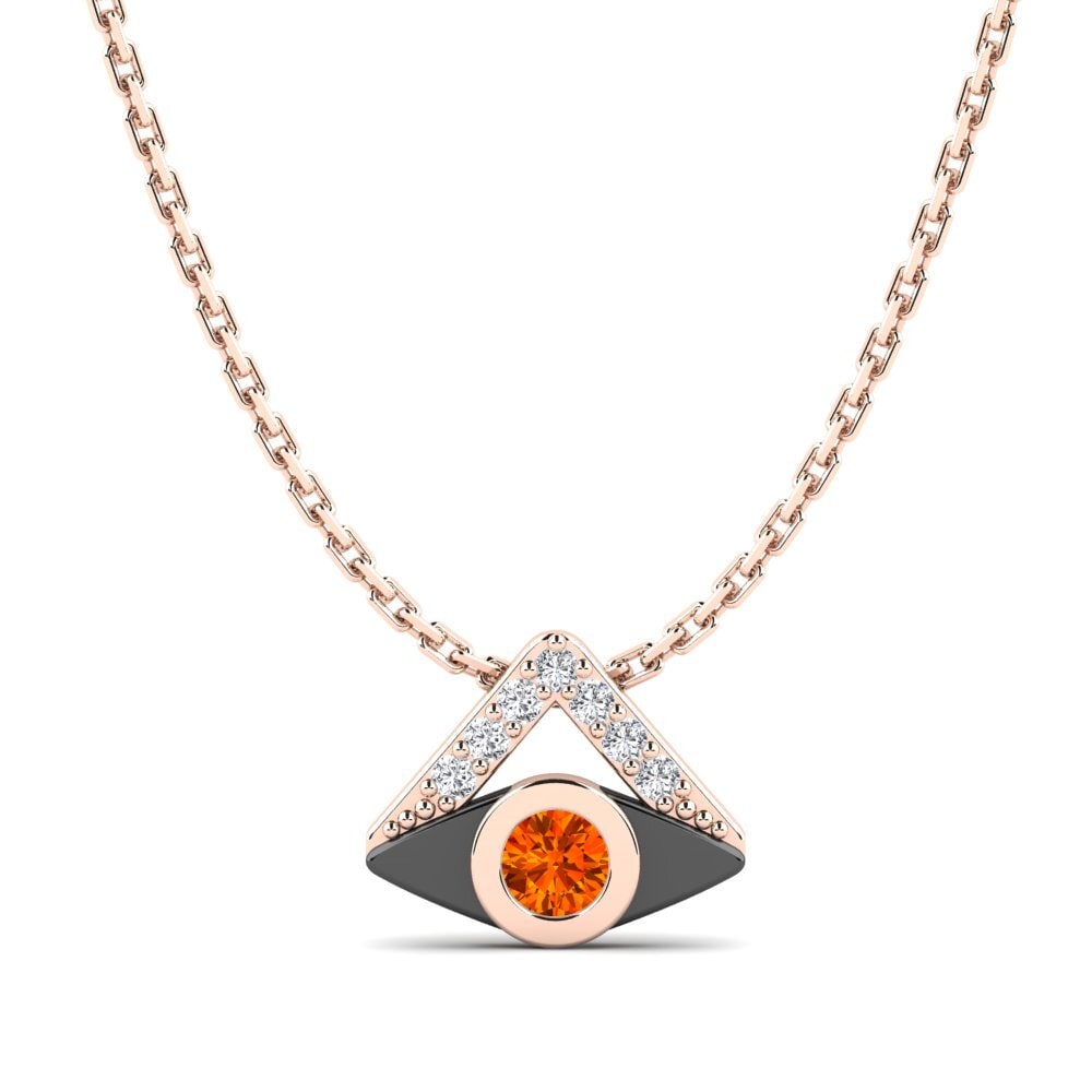 14k Oro Rosa Zafiro Naranja Colgante de Mujer Cubic