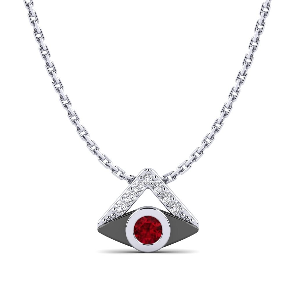 14k Oro Blanco Rubí Colgante de Mujer Cubic