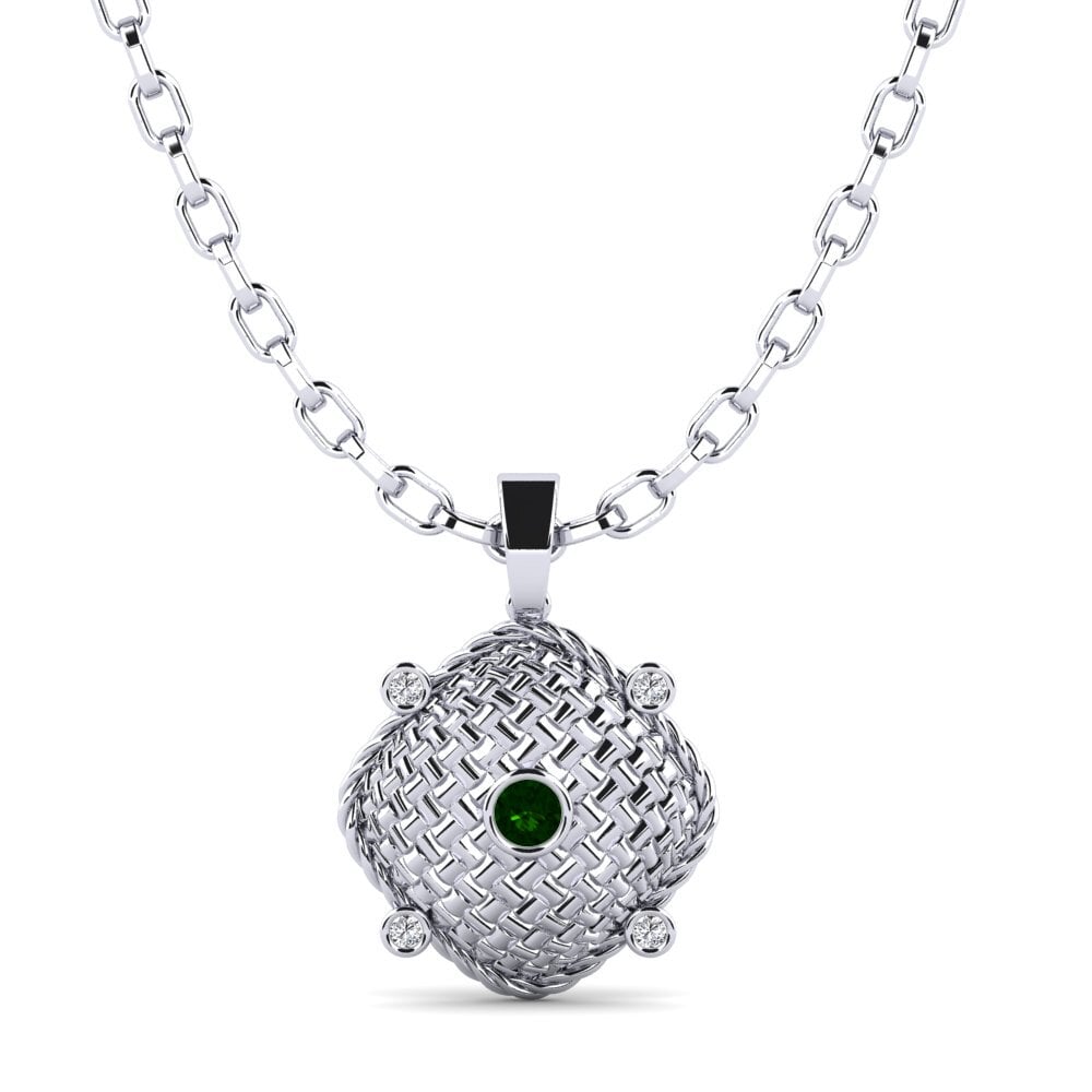 18ct White Gold Green Tourmaline Men's Pendant Cubone