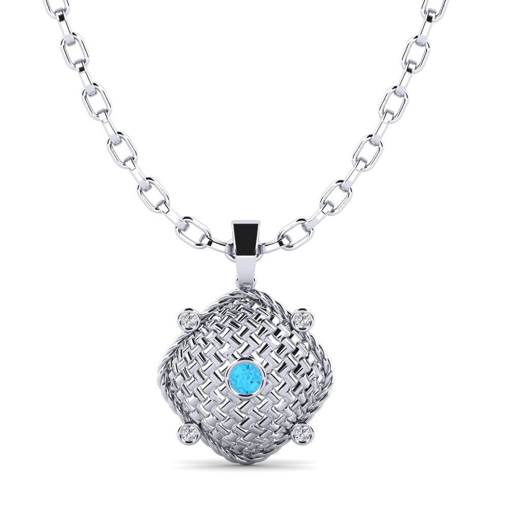 18ct White Gold Blue Topaz Men's Pendant Cubone