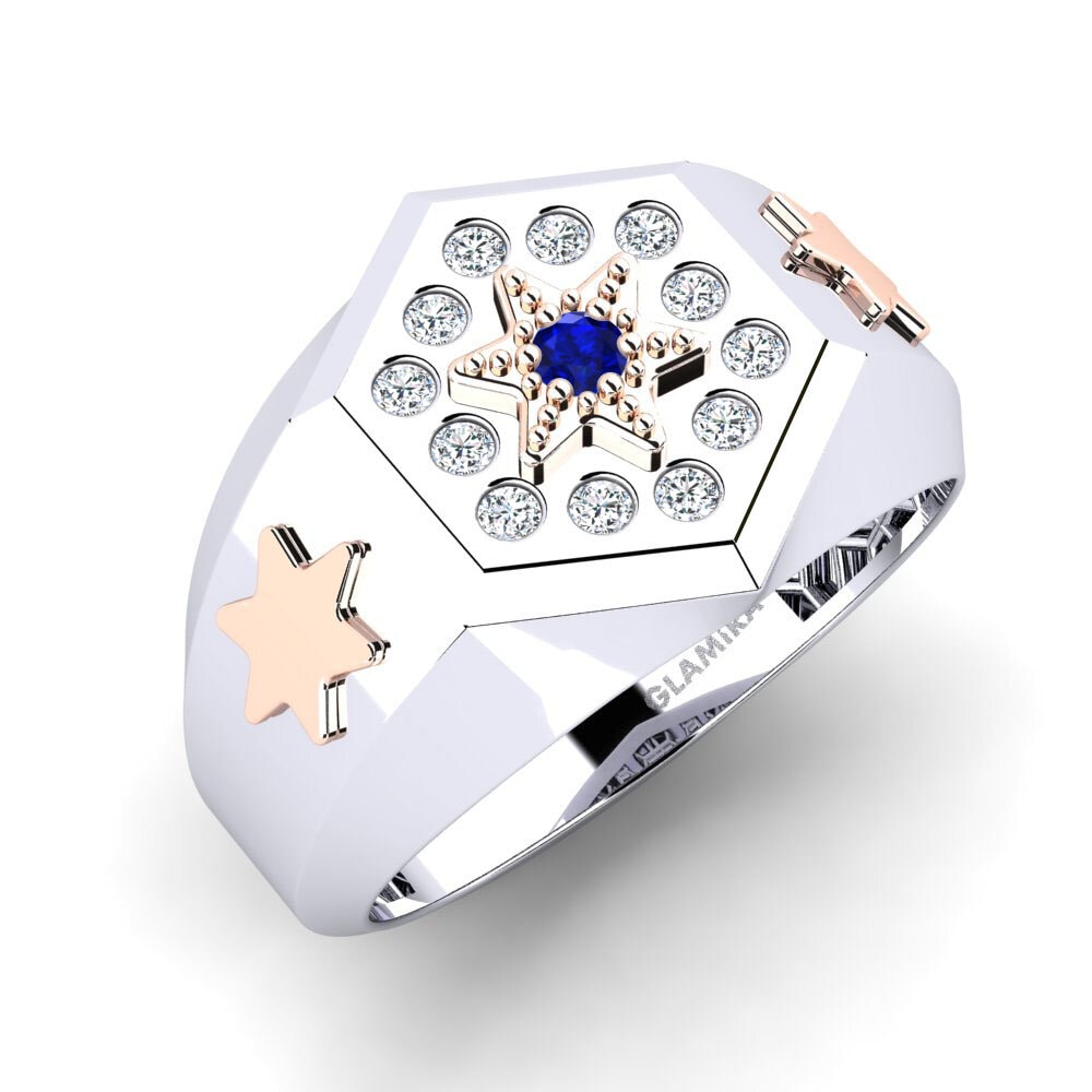 14ct White & Rose Gold Sapphire Men's Ring Cudd