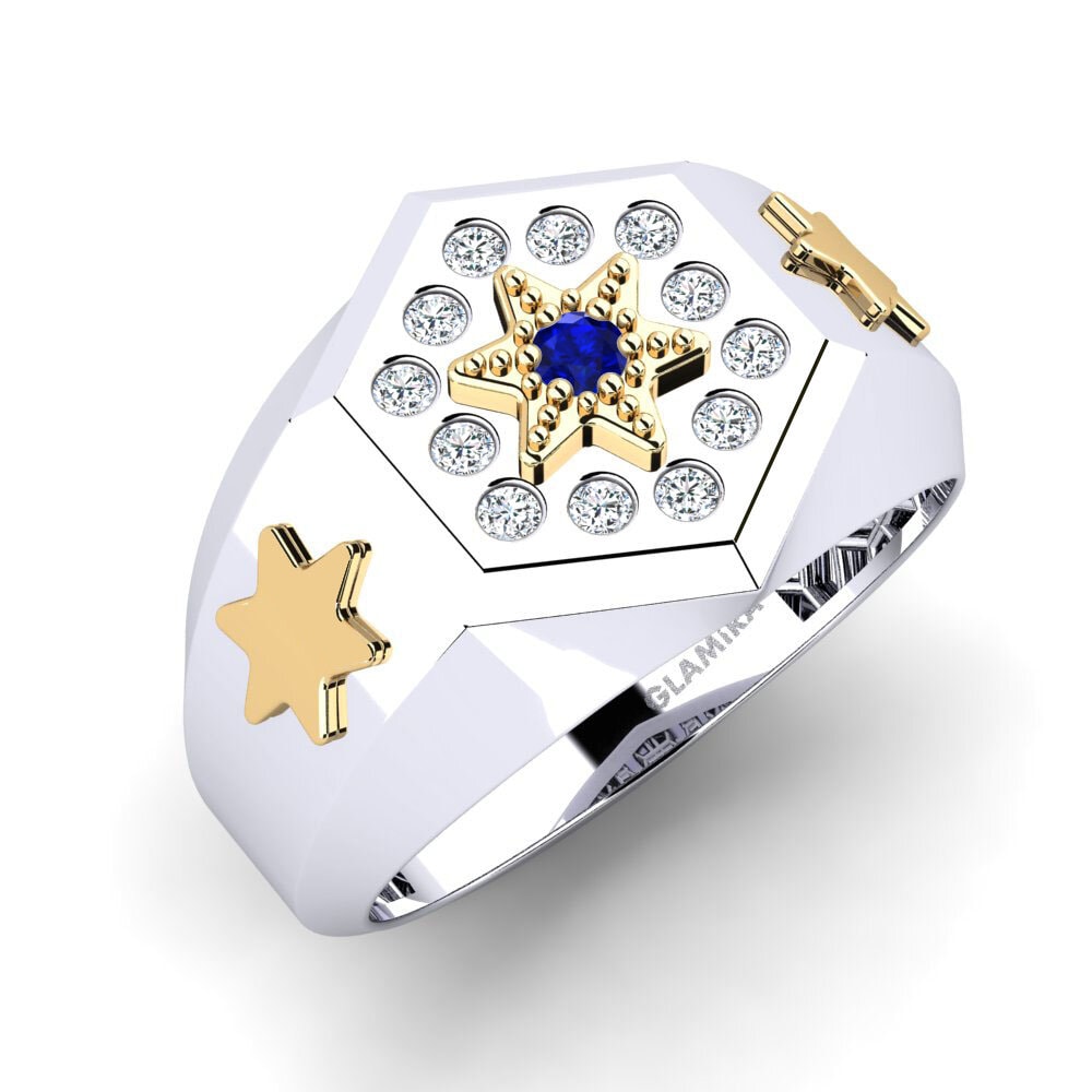 14ct White & Yellow Gold Sapphire Men's Ring Cudd