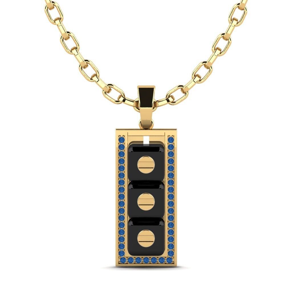 18k Oro Amarillo Circonita Azul Oscuro Colgante para hombre Culligan