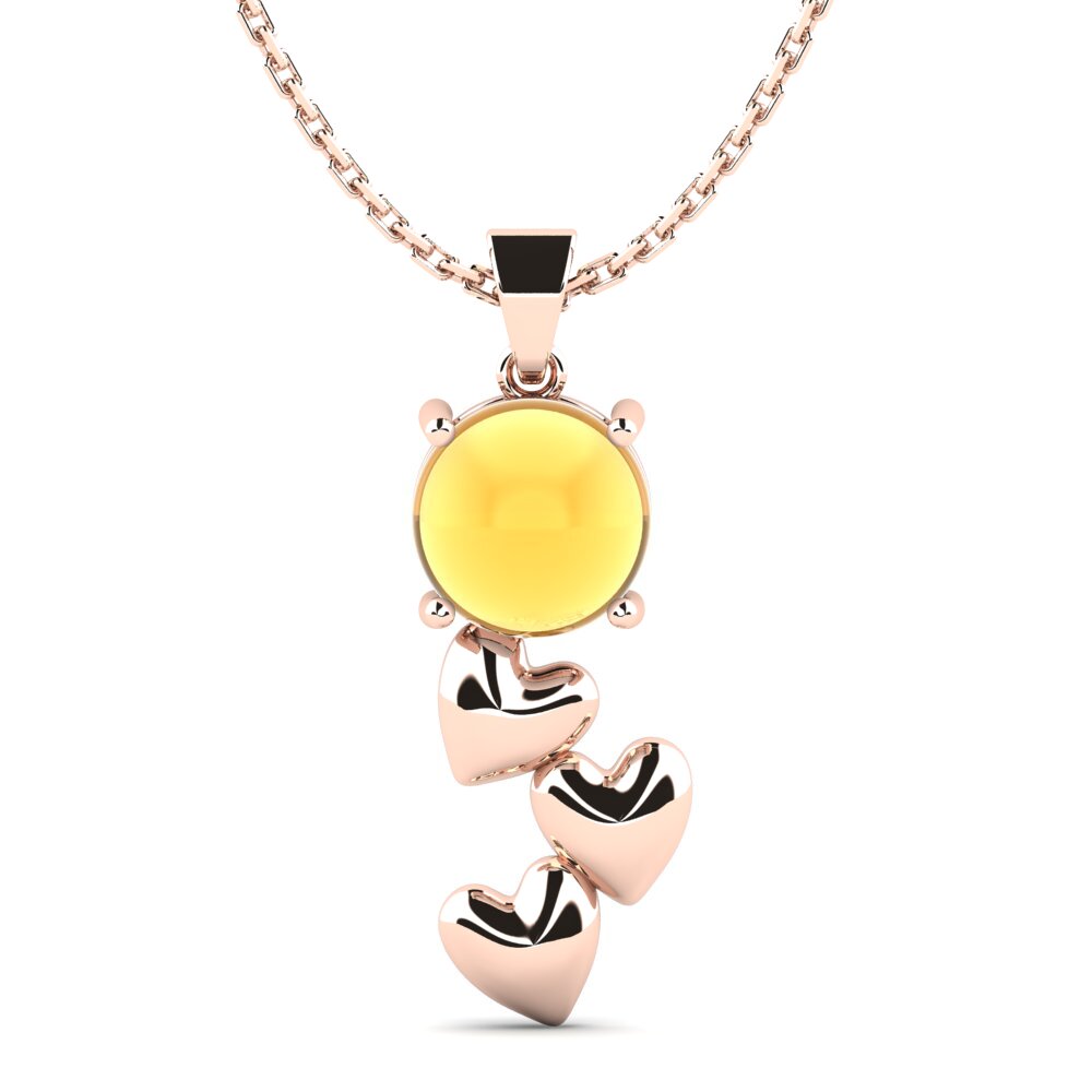 14k Oro Rosa Citrino Cabujón Colgante de Mujer Cupid