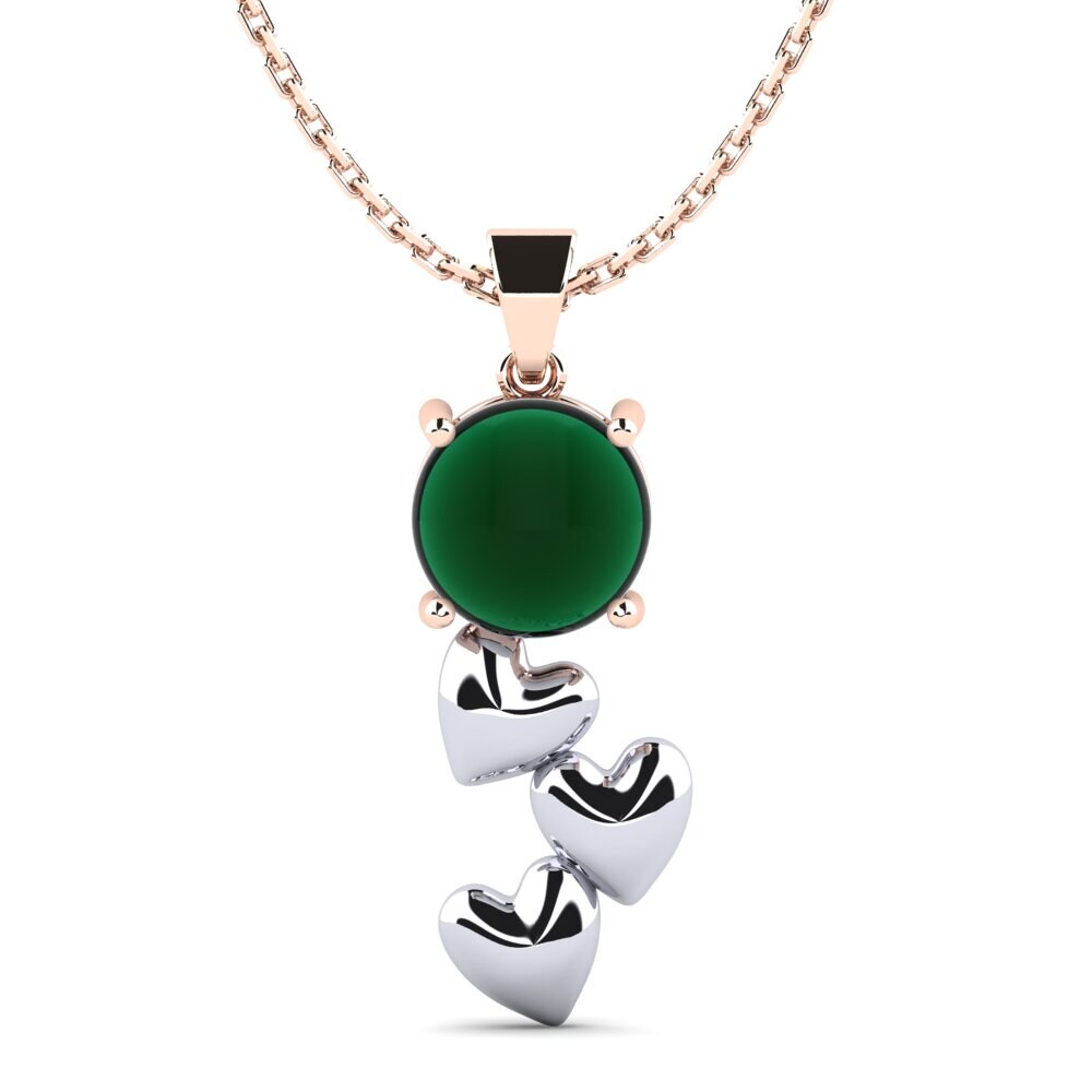 14ct Rose & White Gold Cabochon Emerald Women's Pendant Cupid