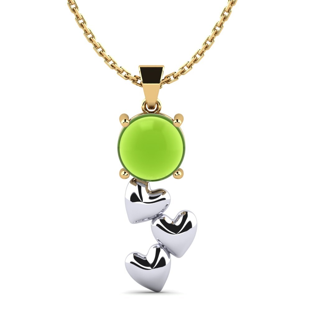 18k Oro Amarillo & Blanco Peridoto Cabujón Colgante de Mujer Cupid