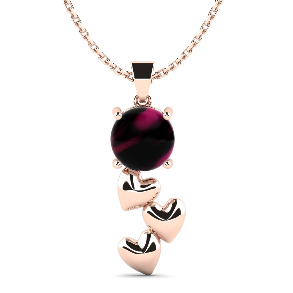 14k Oro Rosa Granate Rhodolite Cabujón Colgante de Mujer Cupid
