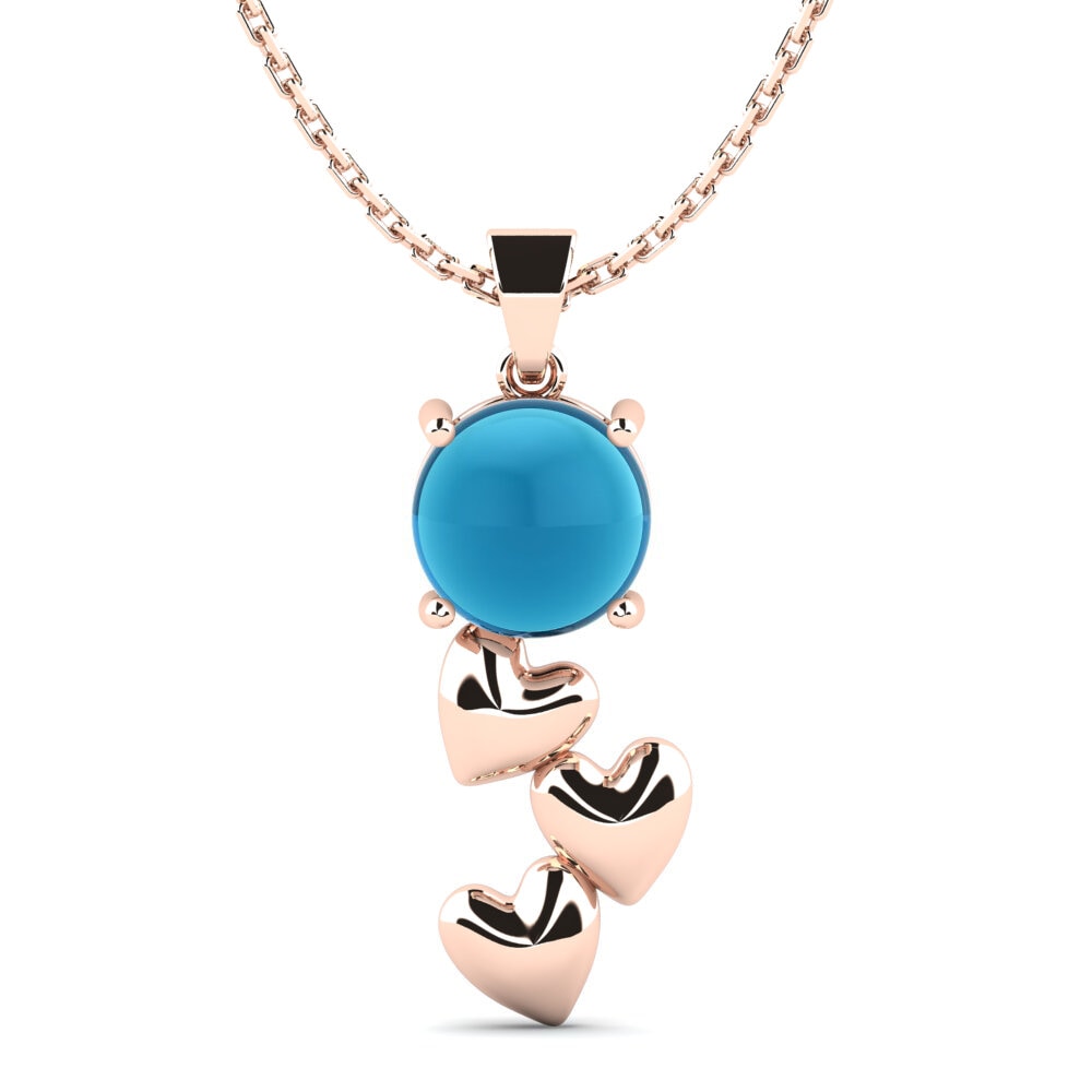 14k Oro Rosa Topacio Azul Cabujón Colgante de Mujer Cupid