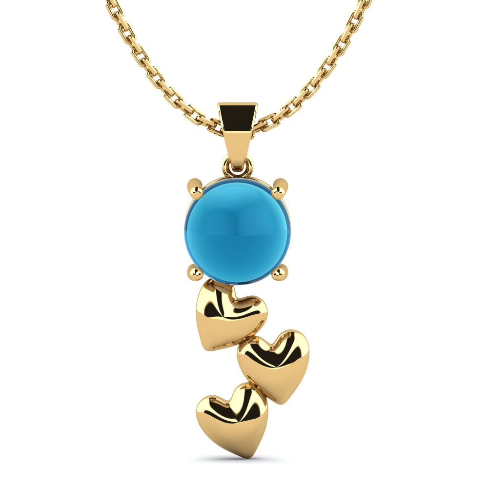 18k Oro Amarillo Topacio Azul Cabujón Colgante de Mujer Cupid