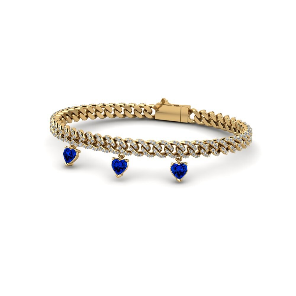 14k Oro Amarillo Safiro (Creado en Laboratorio) Pulsera de Mujer Curre