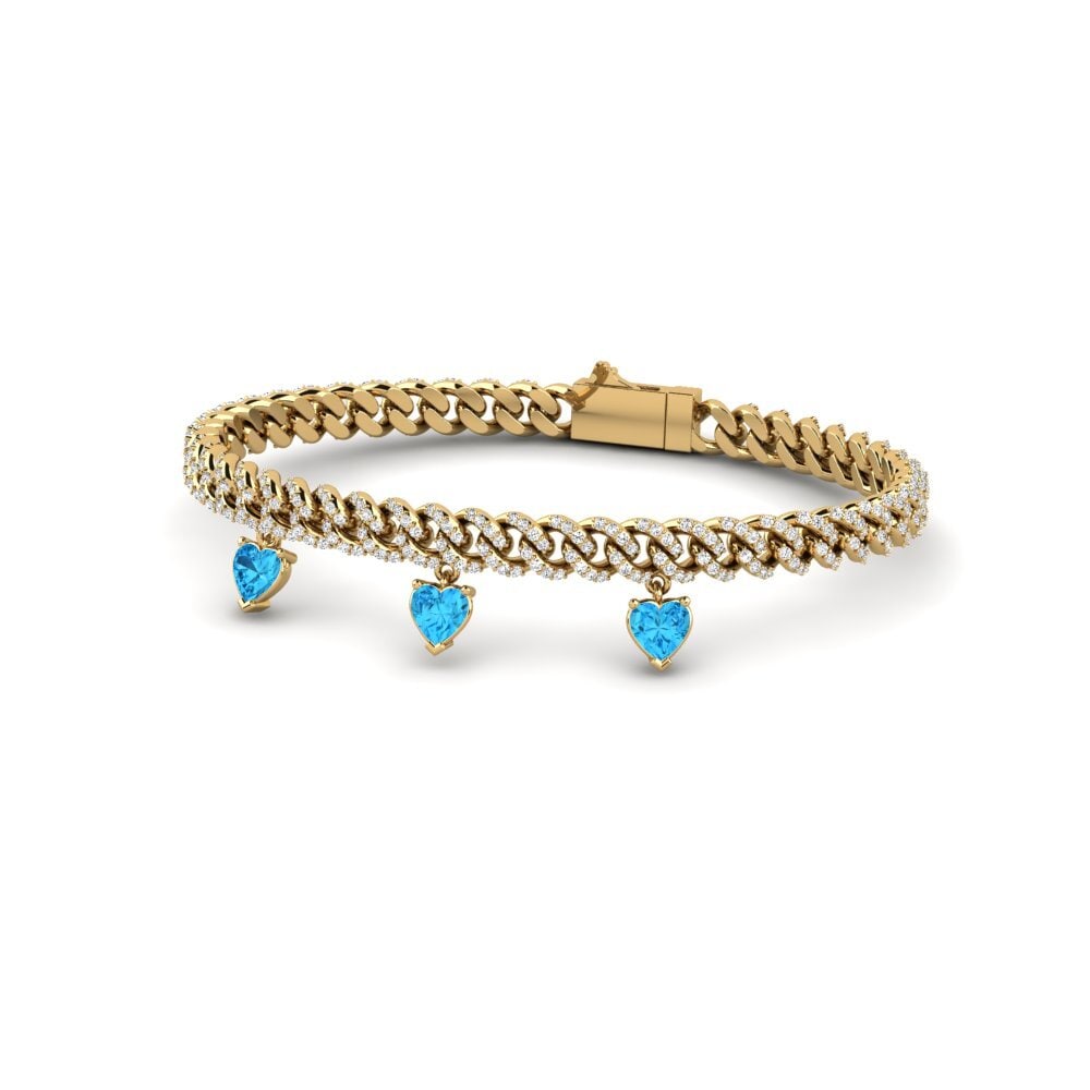 14k Oro Amarillo Topacio azul Pulsera de Mujer Curre