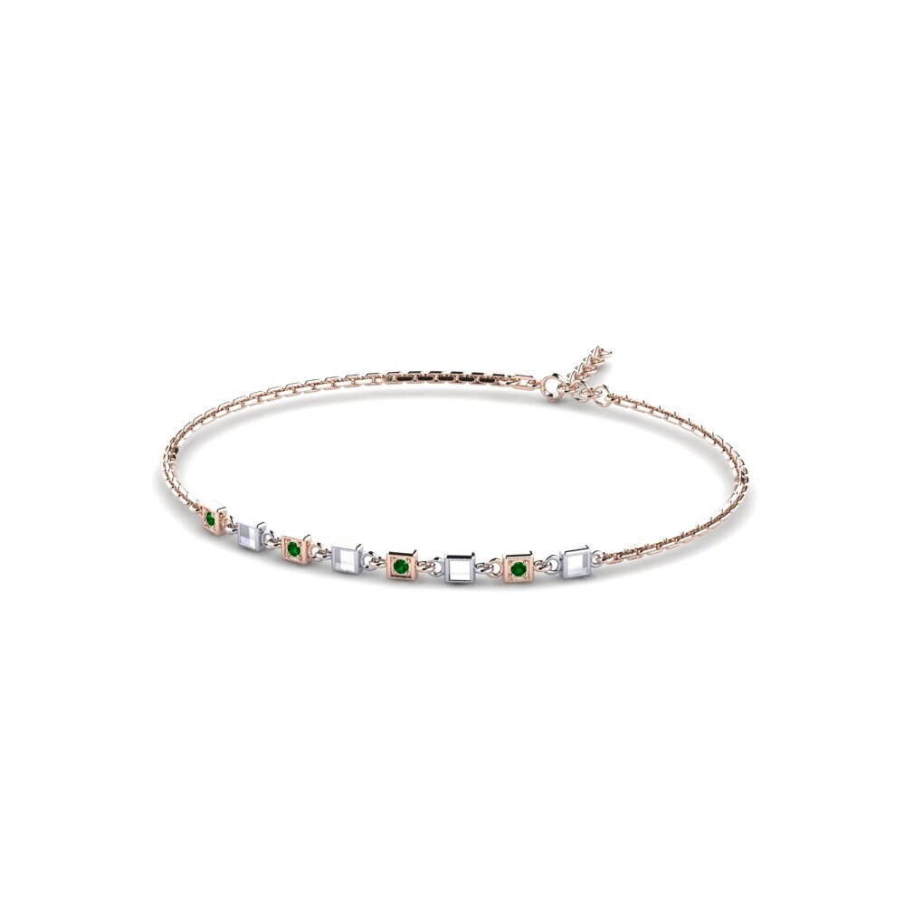 9ct Rose & White Gold Green Zirconia Women's Bracelet Cursion