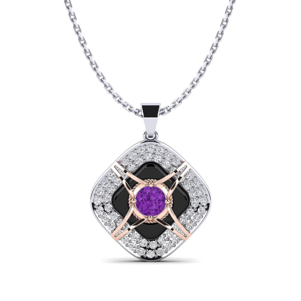 18ct White & Rose Gold Amethyst Women's Pendant Cusson