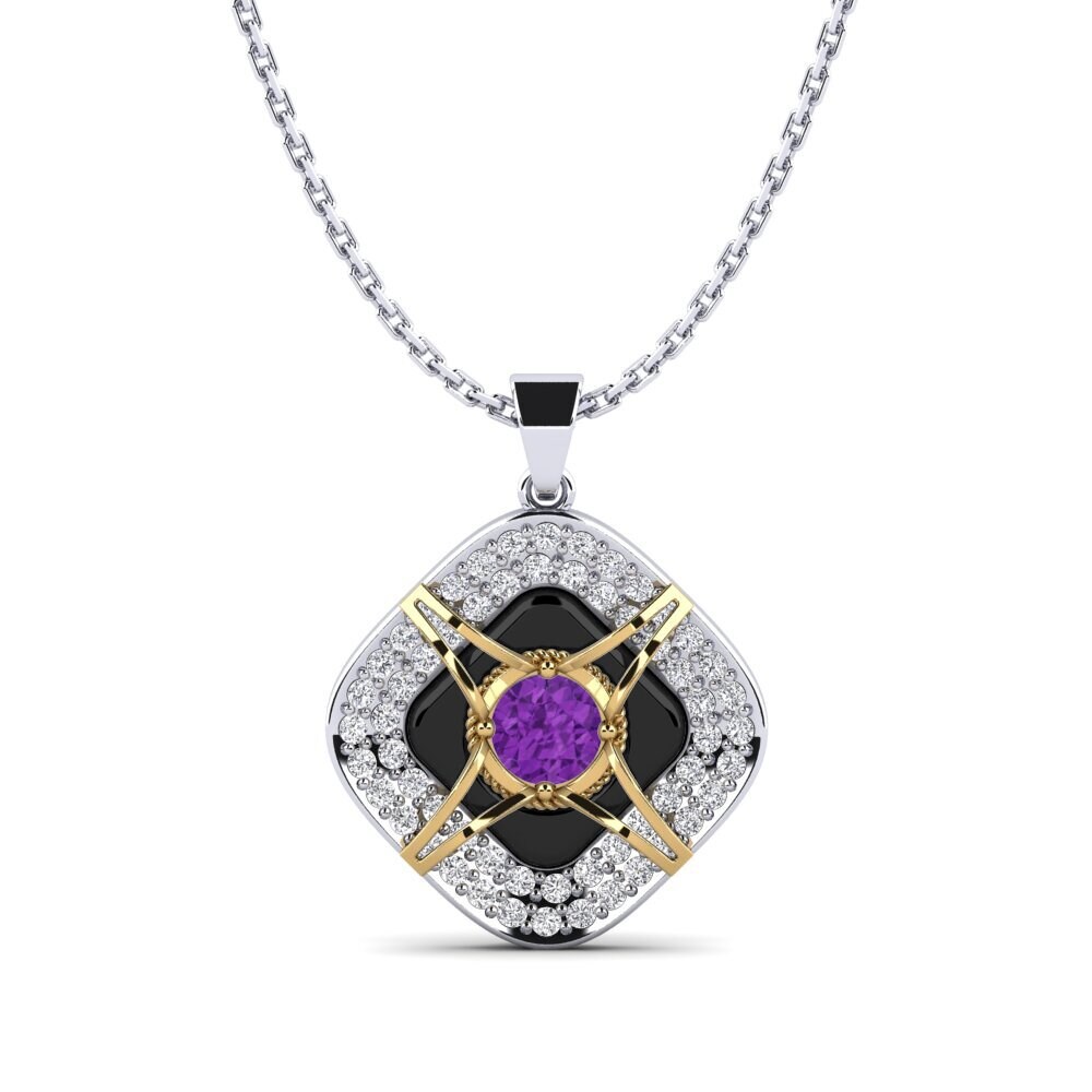 14ct White & Yellow Gold Amethyst Women's Pendant Cusson