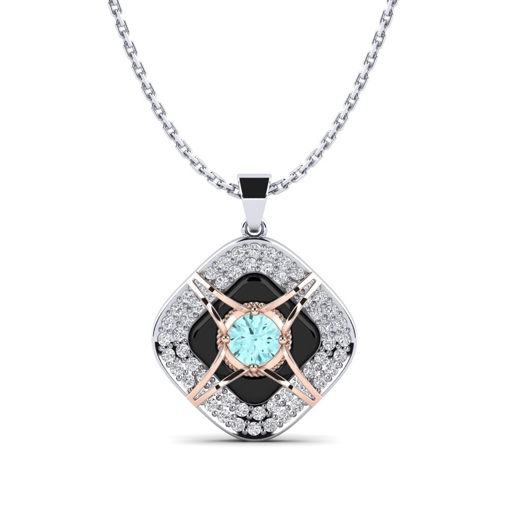 14ct White & Rose Gold Aquamarine Women's Pendant Cusson