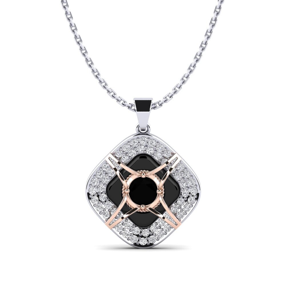 14ct White & Rose Gold Black Onyx Women's Pendant Cusson