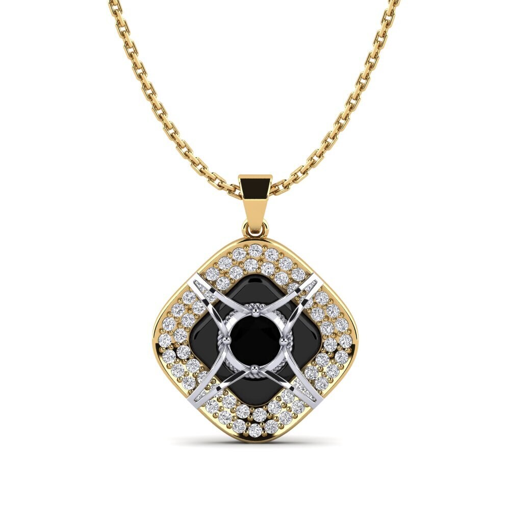 14ct Yellow & White Gold Black Onyx Women's Pendant Cusson