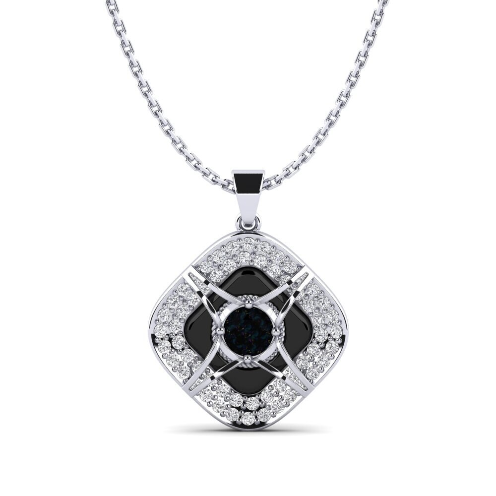 14ct White Gold Black Opal Women's Pendant Cusson