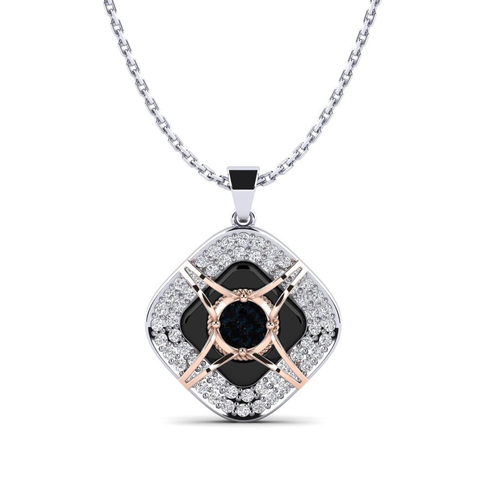 9ct White & Rose Gold Black Opal Women's Pendant Cusson