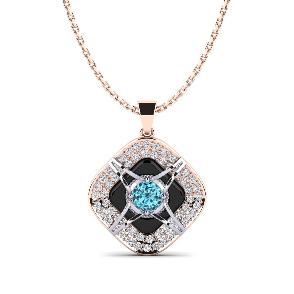 14ct Rose & White Gold Blue Zircon Women's Pendant Cusson