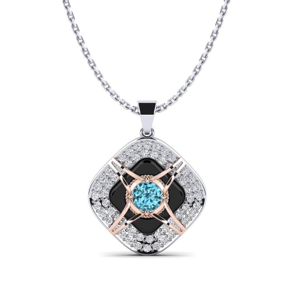 14ct White & Rose Gold Blue Zircon Women's Pendant Cusson