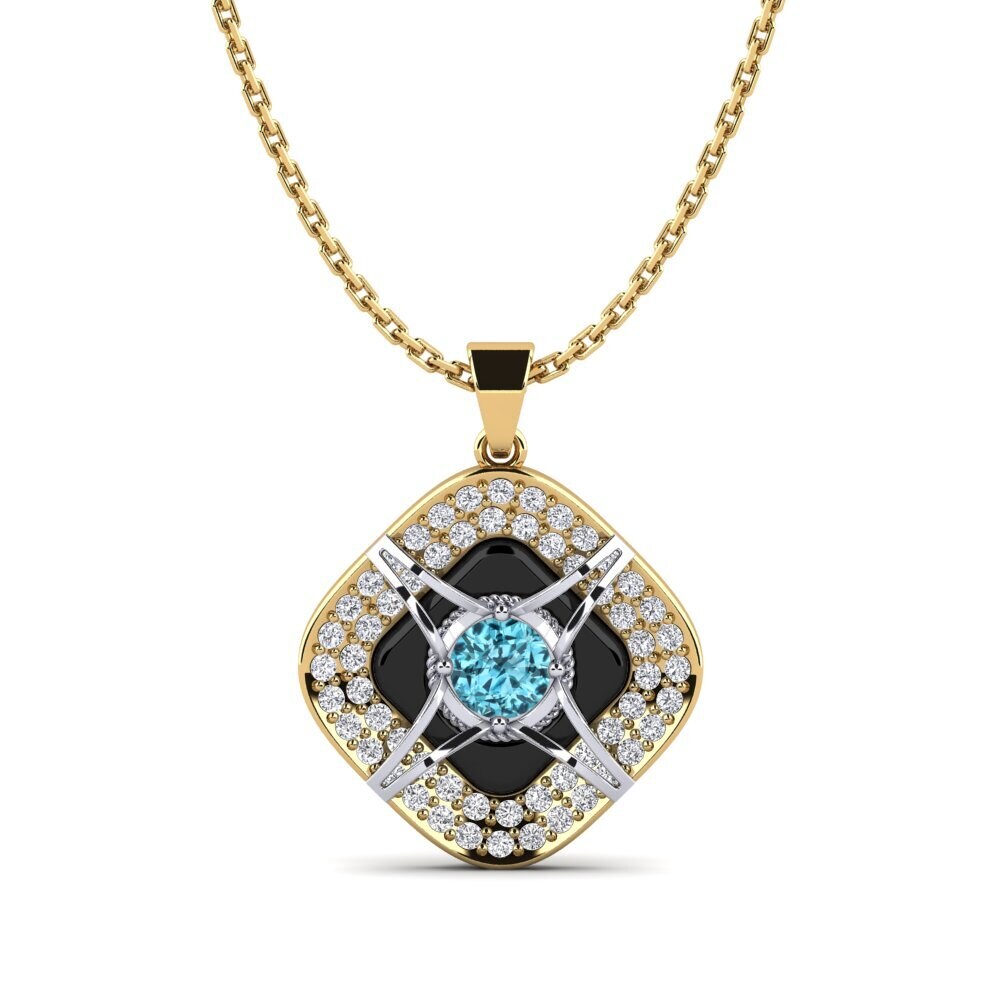 14k Yellow & White Gold Blue Zircon Women's Pendant Cusson