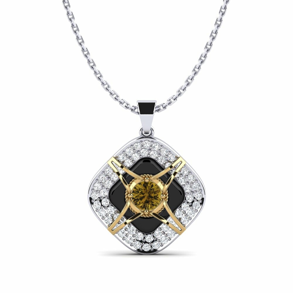 Dây chuyền Vàng Trắng-Vàng 9K Đá Zircon Nâu Gốm