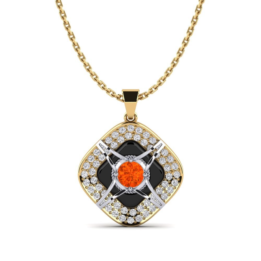 14ct Yellow & White Gold Fire Opal Women's Pendant Cusson