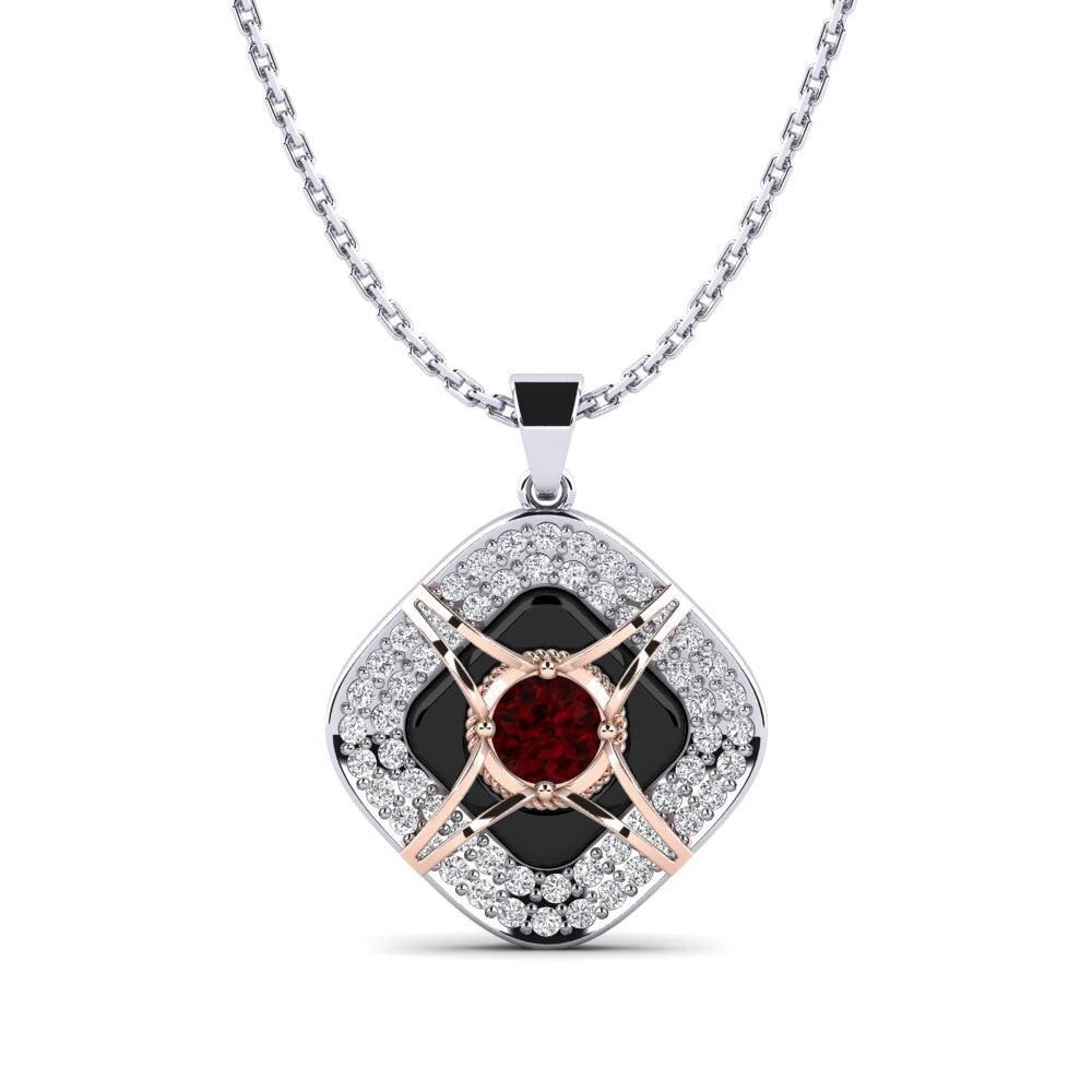 14ct White & Rose Gold Garnet Women's Pendant Cusson