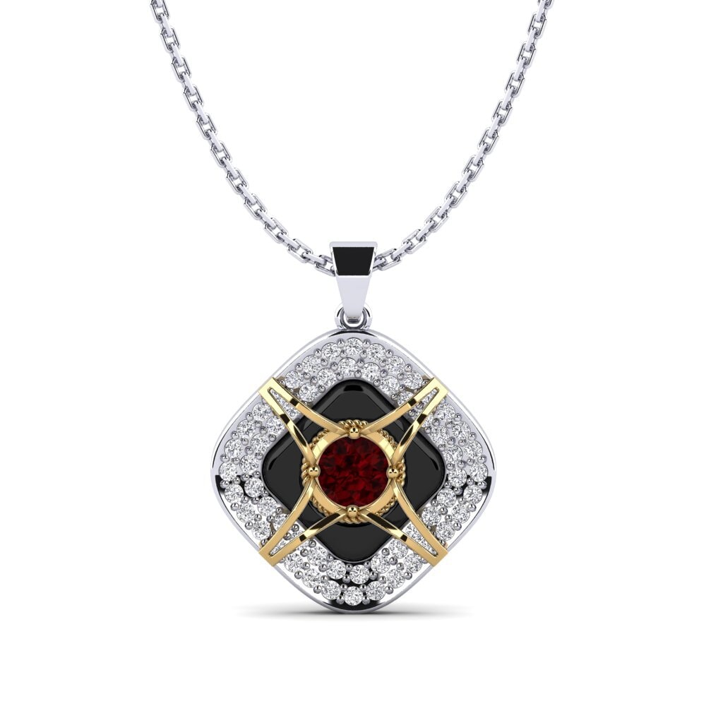 9ct White & Yellow Gold Garnet Women's Pendant Cusson