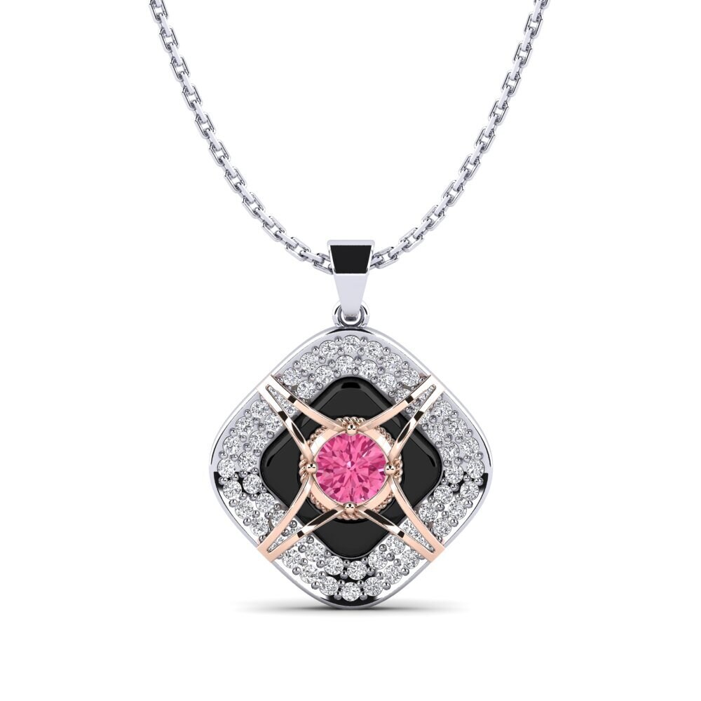 14ct White & Rose Gold Pink Tourmaline Women's Pendant Cusson