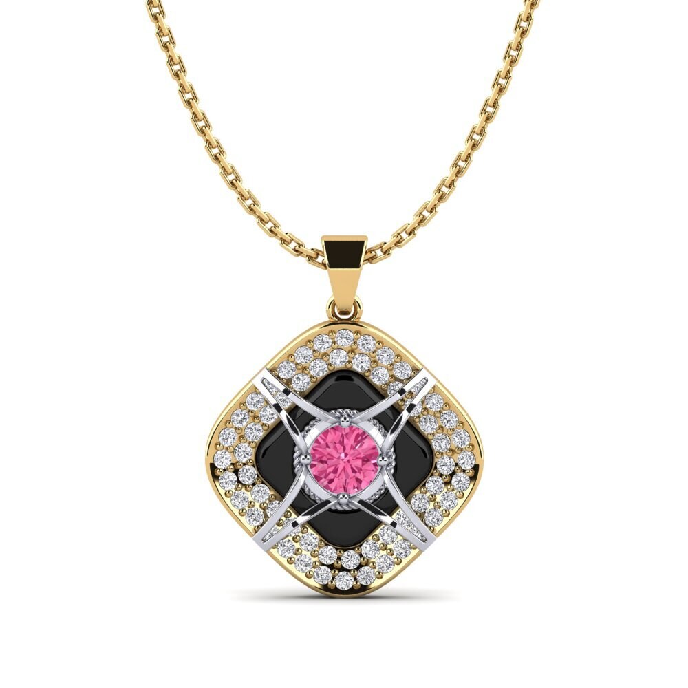 14ct Yellow & White Gold Pink Tourmaline Women's Pendant Cusson