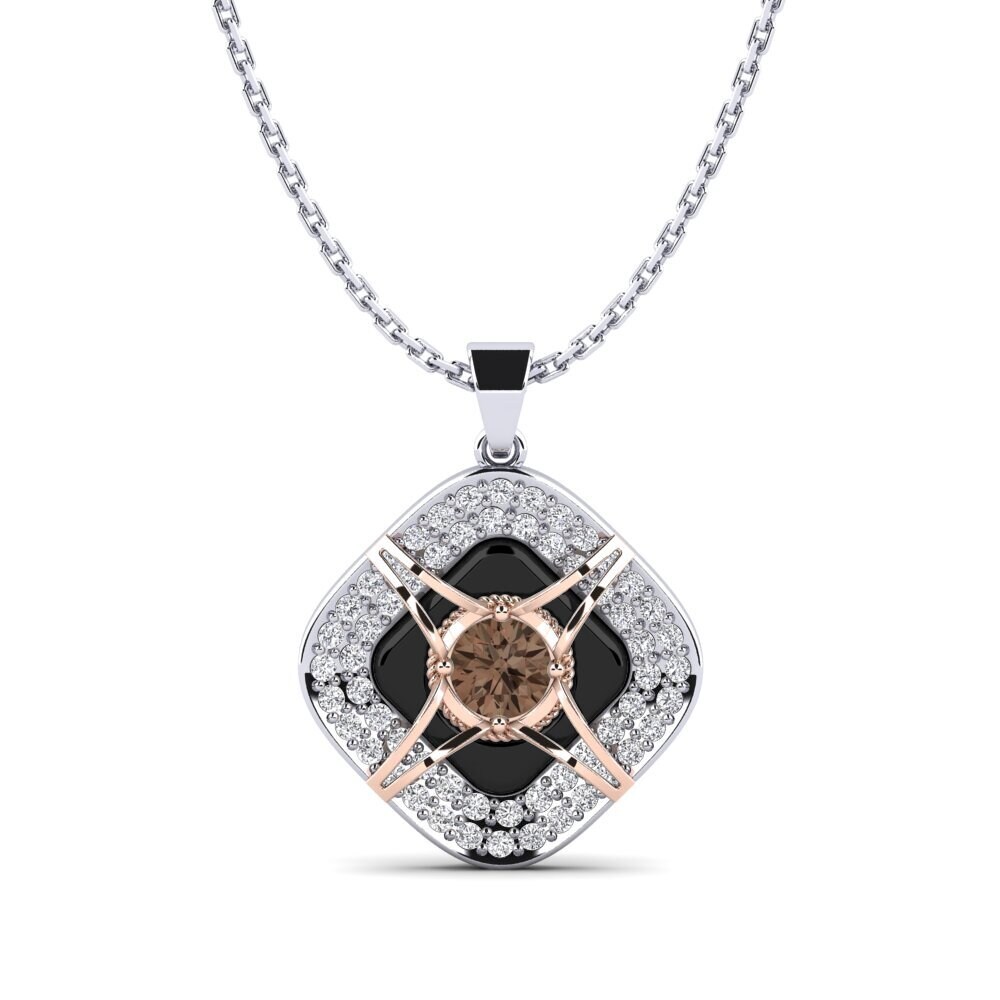 14ct White & Rose Gold Smoky Quartz Women's Pendant Cusson