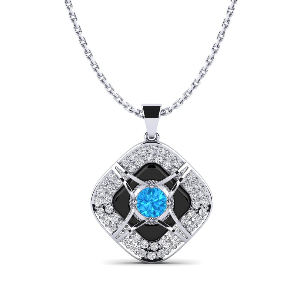 950 Platinum Blue Topaz Women's Pendant Cusson