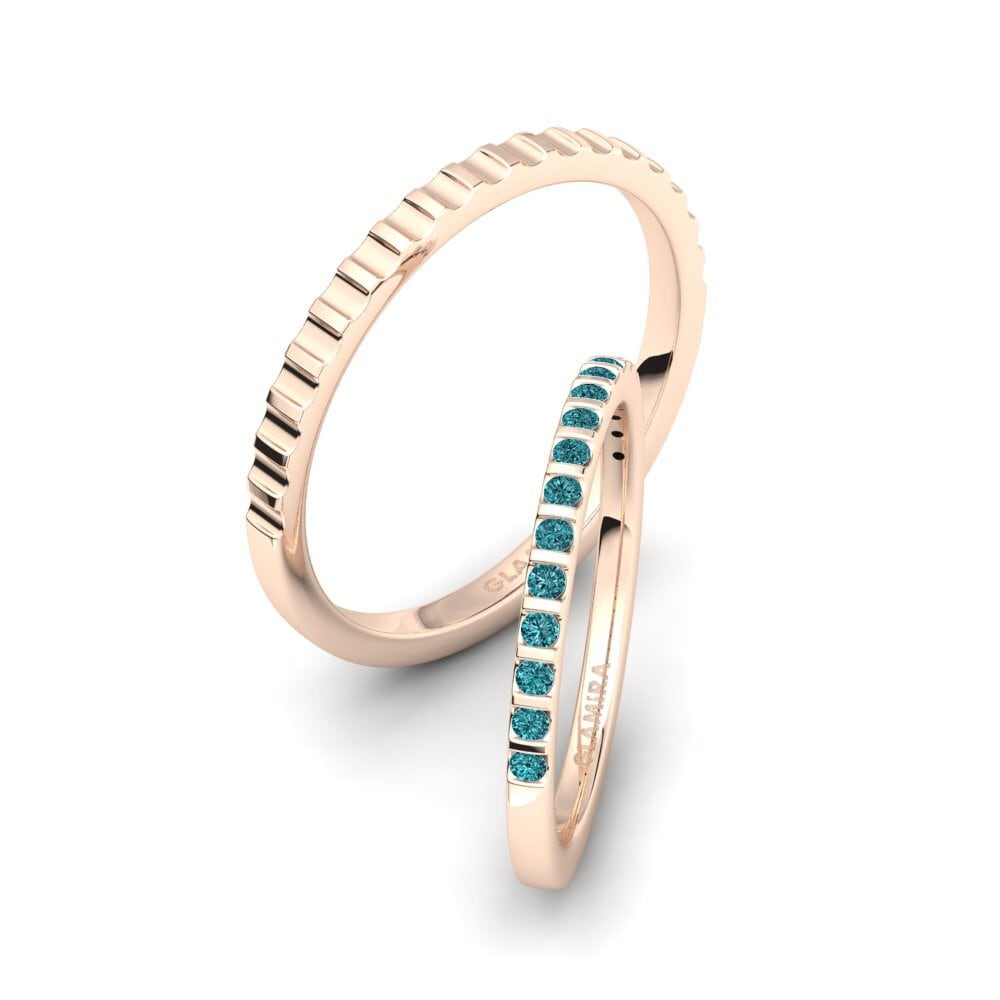 750 Rood Goud Blauwe Diamant Ringen Cute Behaviour SET