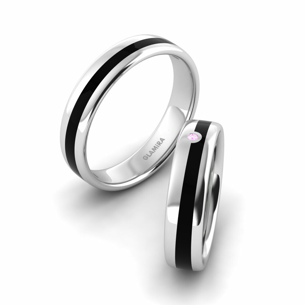 經典 粉紅色藍寶石 9k 白色K金 結婚戒指