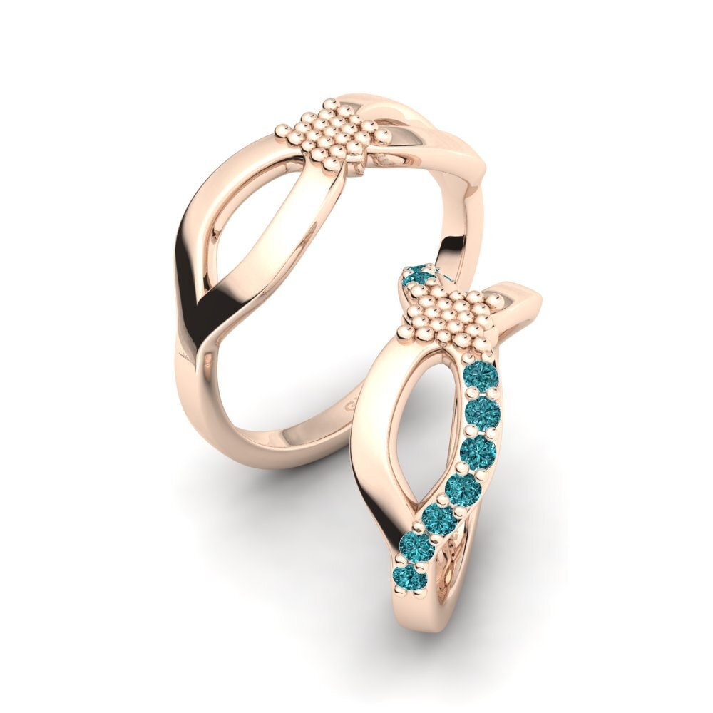 750 Rood Goud Blauwe Diamant Ringen Cute Inspiration SET