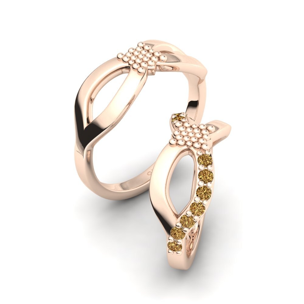 750 Rood Goud Bruine Diamant Ringen Cute Inspiration SET