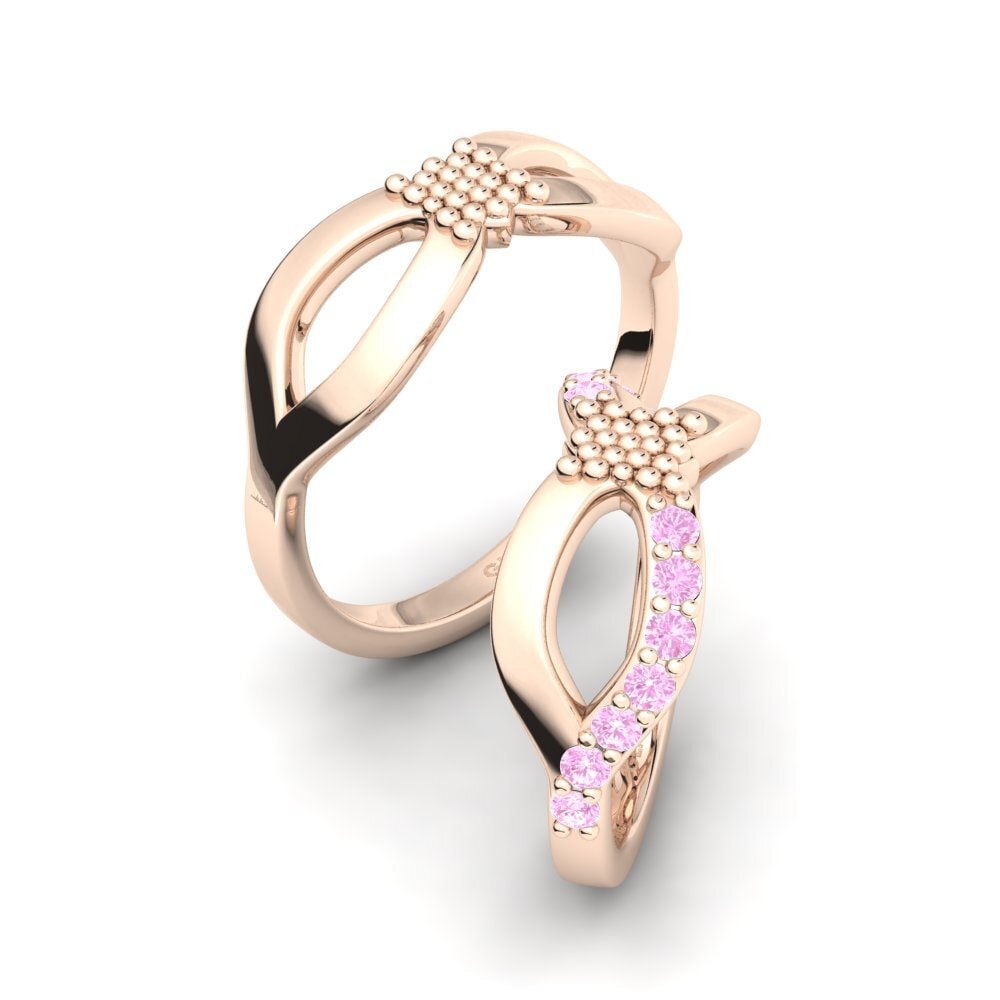 750 Rood Goud Roze Saffier Ringen Cute Inspiration SET
