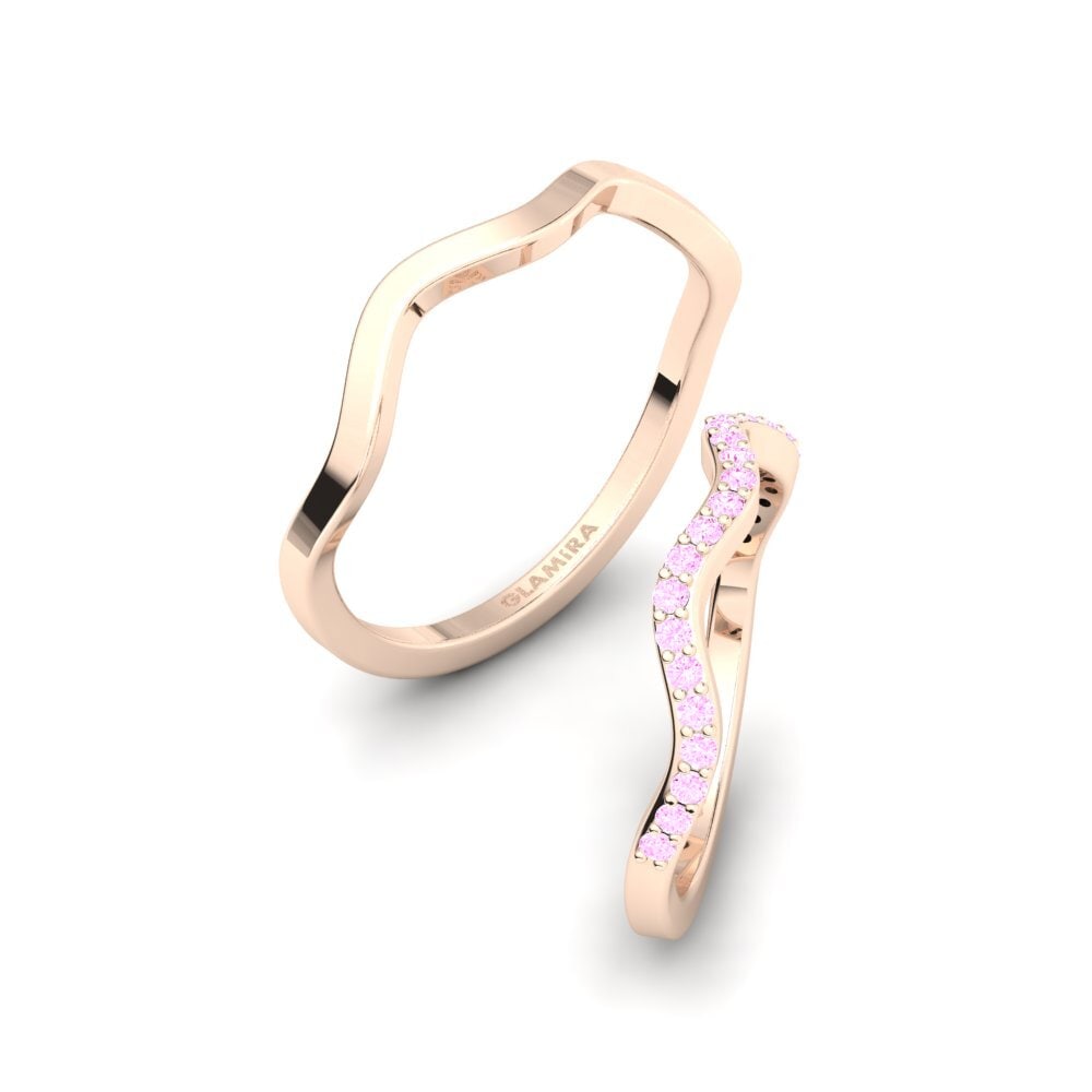750 Rood Goud Roze Saffier Ringen Cute Thought SET