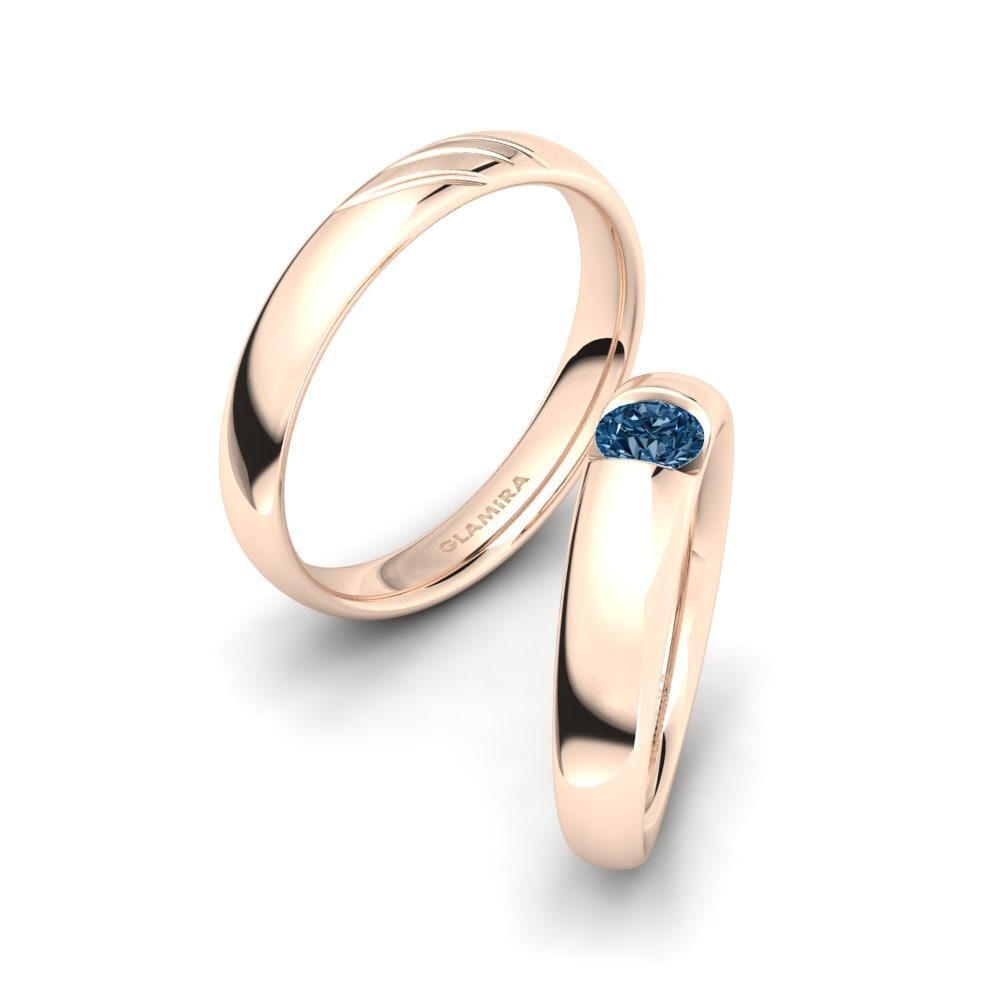 750 Rood Goud Blauwe Diamant Ringen Cute Treasure SET