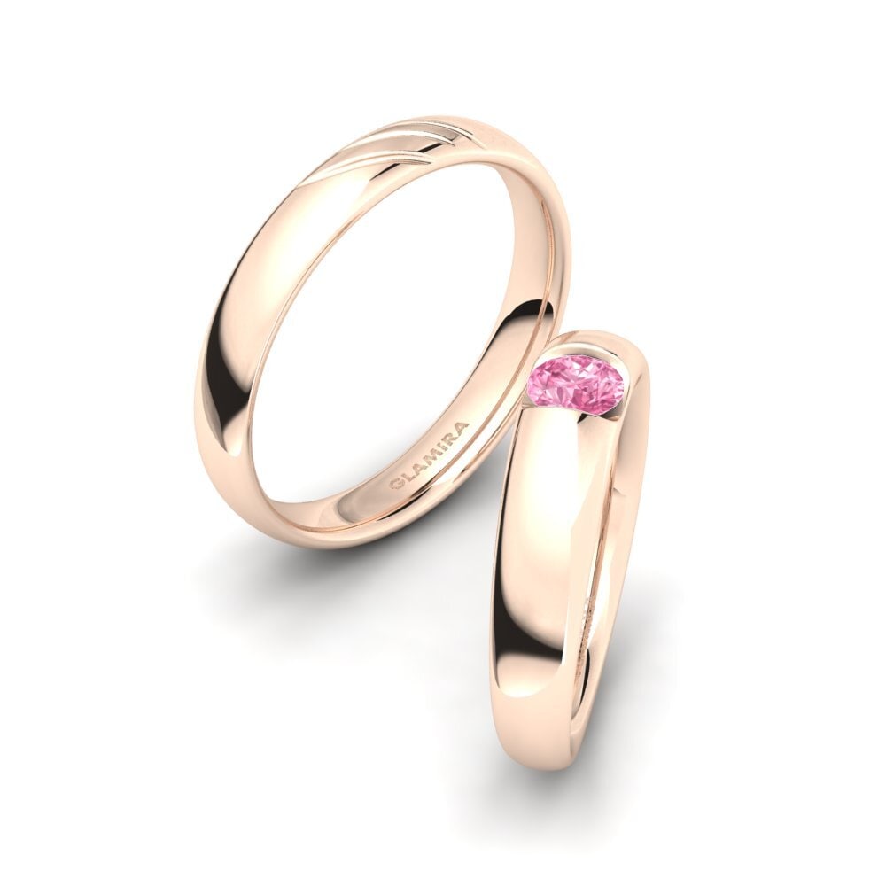 750 Rood Goud Roze Saffier Ringen Cute Treasure SET