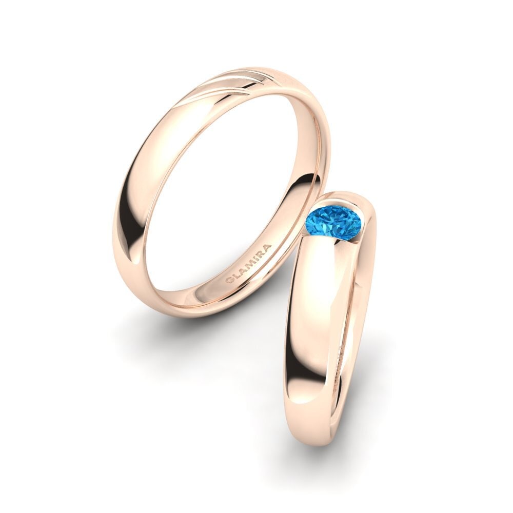 Różowe Złoto 585 Niebieski Topaz Pierścionek Cute Treasure SET